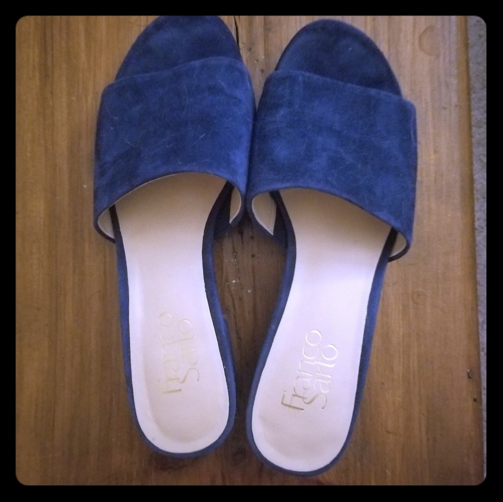 Navy Blue Suede Franco Sarto mule.